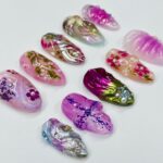 Cute 3D Purple Flower Medium Almond Press On Nails, Handmade Gel False Nails for Birthday Event Party Holiday Vacation - Image 4