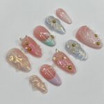 Cute 3D Flower & Butterfly Medium Almond Press On Nails, Handmade Gel False Nails for Birthday Event Party Holiday Vacation - Image 3