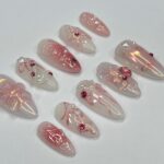 Petite Blossom Blush Medium Almond Press On Nails, Handpainted Flower Nails, Spring Floral Nails Art for Birthday, Holiday, Vacation - Image 2