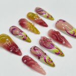 Mirage Fusion - Purple Chrome 3D Gel Long Almond Press On Nails, Air Brush Fake Nails for Birthday Holiday Vacation, Gift for Her - Image 2