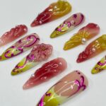 Mirage Fusion - Purple Chrome 3D Gel Long Almond Press On Nails, Air Brush Fake Nails for Birthday Holiday Vacation, Gift for Her - Image 3