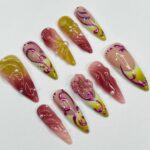 Mirage Fusion - Purple Chrome 3D Gel Long Almond Press On Nails, Air Brush Fake Nails for Birthday Holiday Vacation, Gift for Her - Image 4