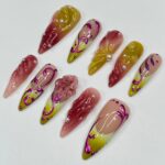 Mirage Fusion - Purple Chrome 3D Gel Long Almond Press On Nails, Air Brush Fake Nails for Birthday Holiday Vacation, Gift for Her - Image 5