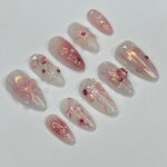 Petite Blossom Blush Medium Almond Press On Nails, Handpainted Flower Nails, Spring Floral Nails Art for Birthday, Holiday, Vacation - Image 4