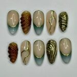 Freestyle Y2K Medium Almond Press On Nails, 3D Gel Gold Chrome Fake Nails for Birthday Party Holiday Vacation, Gift for Her