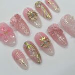 Elegance 3D Flower Medium Almond Press On Nails, Handmade Floral Spring Nails, Unique Nail for Birthday Party Holiday,Vacation - Image 4