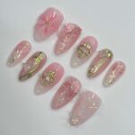 Elegance 3D Flower Medium Almond Press On Nails, Handmade Floral Spring Nails, Unique Nail for Birthday Party Holiday,Vacation - Image 5