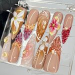 3D Flower Long Almond Press On Nails, Floral Handmade Gel False Nails for Birthday Event Party Holiday, Vacation or Gift For Her - Image 6