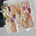 3D Flower Long Almond Press On Nails, Floral Handmade Gel False Nails for Birthday Event Party Holiday, Vacation or Gift For Her - Image 7