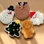 Christmas Coasters Punch Needle Kit: Beginner DIY Craft with Cotton