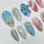 Mermaid Tail & Flowers Summer Inspired Press On Nails, 3D Ocean Theme Fake Nail Art, Unique Design Nail for Summer Holiday Vacation Event - Image 2