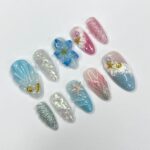 Mermaid Tail & Flowers Summer Inspired Press On Nails, 3D Ocean Theme Fake Nail Art, Unique Design Nail for Summer Holiday Vacation Event - Image 5