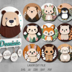 Baby name sign SVG Bundle. Laser cut file for Glowforge. Cute animals