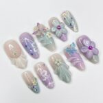 Flower Garden Medium Almond Press On Nails, 3D Flower Theme Fake Nail Art, Unique Design Nail for Summer Holiday Vacation Event - Image 2