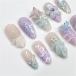 Flower Garden Medium Almond Press On Nails, 3D Flower Theme Fake Nail Art, Unique Design Nail for Summer Holiday Vacation Event - Image 5