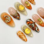 Freestyle Sunset Autumn Inspired Medium Almond Press On Nails, 3D Elegance Fake Nails, Unique Design Nails for Birthday Vacation Holiday - Image 4