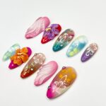 Trendy Colorful 3D Flower for Summer Medium Almond Press On Nail, Custom Design Nail Art,Fake/Flase Nail for Birthday Holiday Vacation Nail - Image 3