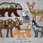 Forest animals SVG Bundle. Laser cut file for Glowforge. Nature, Mountains