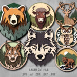 Forest animals SVG Bundle. Laser cut file for Glowforge. Nature, Lynx, Bear
