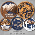 Fishing SVG Bundle. Laser cut file for Glowforge. Fisherman, fish, nature