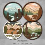 Nature SVG Bundle. Laser cut file for Glowforge. Camping, forest, bear