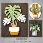 Monstera SVG Bundle. Laser cut file for Glowforge. Plants in pots, House plants, Wall Decor