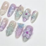 Flower Garden Medium Almond Press On Nails, 3D Flower Theme Fake Nail Art, Unique Design Nail for Summer Holiday Vacation Event - Image 4