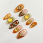 Freestyle Sunset Autumn Inspired Medium Almond Press On Nails, 3D Elegance Fake Nails, Unique Design Nails for Birthday Vacation Holiday - Image 3