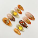 Freestyle Sunset Autumn Inspired Medium Almond Press On Nails, 3D Elegance Fake Nails, Unique Design Nails for Birthday Vacation Holiday - Image 5