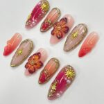Unique Flower For Autumn Medium Almond Press On Nail,Custom Design Nail Art,Fake/Flase Nail for Birthday Holiday Vacation Prom Nail - Image 2