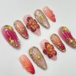 Unique Flower For Autumn Medium Almond Press On Nail,Custom Design Nail Art,Fake/Flase Nail for Birthday Holiday Vacation Prom Nail - Image 3