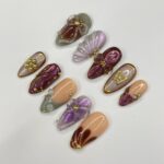 Elegant Nail With Bow & SeaShell Medium Almond Press On Nail, Custom Design Nail Art, Fake Nail for Birthday, Holiday Nail, Gift For Her - Image 3