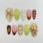 Octopus 3D Almond Press On Nails, Floral Handmade Gel False Nails for Birthday Event Party Holiday Vacation, Spring Nails