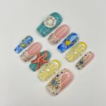 Summer Theme Medium Square Press On Nails, Ocean Inspired Fake Nails Art, 3D Gel Nails for Summer Holiday, Vacation, Event - Image 3