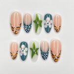 Zebra Print French Tip Medium Almond Press On Nails, 3D Gel Nails for Summer Holiday, Vacation, Event, Gift For Her