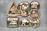 Camping SVG Bundle. Laser cut file for Glowforge. Nature, motorhome, mountains