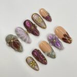 Elegant Nail With Bow & SeaShell Medium Almond Press On Nail, Custom Design Nail Art, Fake Nail for Birthday, Holiday Nail, Gift For Her - Image 2