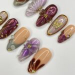 Elegant Nail With Bow & SeaShell Medium Almond Press On Nail, Custom Design Nail Art, Fake Nail for Birthday, Holiday Nail, Gift For Her - Image 4