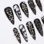 Black Gothic Halloween Long Almond Press On Nail, Halloween/Cosplay/Carnival Nails Art, Handpainted Fake Nail, Reusable Gel Nail - Image 2