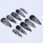 Black and Gray 3D Press-On Nails, Long Stiletto Nails with Spider Web and Ant for Halloween or Gothic Fashion - Image 2