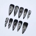Black and Gray 3D Press-On Nails, Long Stiletto Nails with Spider Web and Ant for Halloween or Gothic Fashion - Image 3