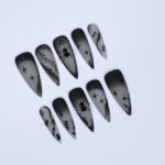 Black and Gray 3D Press-On Nails, Long Stiletto Nails with Spider Web and Ant for Halloween or Gothic Fashion - Image 4