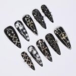 Black Gothic Halloween Long Almond Press On Nail, Halloween/Cosplay/Carnival Nails Art, Handpainted Fake Nail, Reusable Gel Nail - Image 5