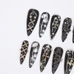 Black Gothic Halloween Long Almond Press On Nail, Halloween/Cosplay/Carnival Nails Art, Handpainted Fake Nail, Reusable Gel Nail - Image 3