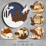Forest animals SVG Bundle. Laser cut file for Glowforge. Nature, Mountains, Wolf, Horse