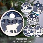 Christmas Tree Toy SVG Bundle. Laser cut file for Glowforge. Christmas ornament, forest animals, winter night