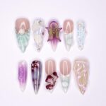 Freestyle 3D Seashell Gel Nail Long Stiletto Press On Nail, Custom Design Nail Art, Fake Nail for Birthday, Holiday Nail, Gift For Her