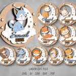 Baby Name Sign SVG Bundle. Laser cut file for Glowforge. Moon, cloud, wolf, unicorn