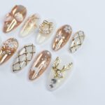 Festive Reindeer & Laurel Wreath Press-On Nails: Medium Almond Shape for a Holiday Vibe. Perfect Gift for Her This Christmas - Image 5