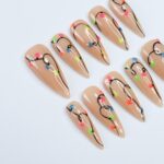 Colorful Lights Glow-In-The-Dark Christmas Long Stiletto Press On Nail - Luxurious XMas and Holiday Nail Art - Image 3